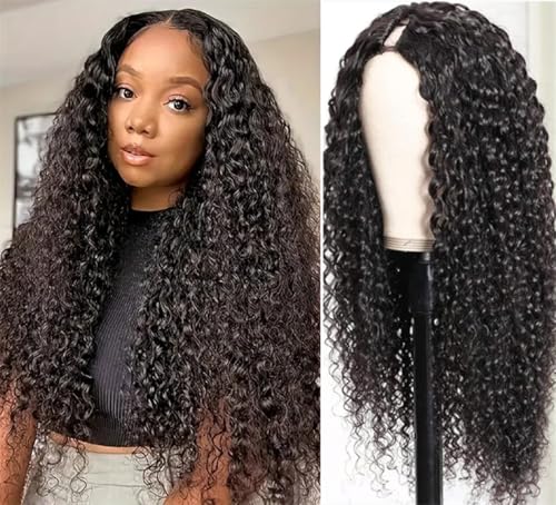 LOVFIR Curly U Part Human Hair Wig 180% Density Kinky Curly U Part Wig Human Hair U Shape Wig Curly U Part Wigs For Black Women 16 Inch