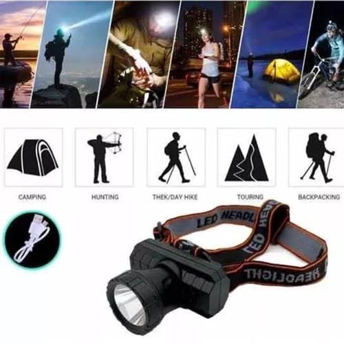 Lanterna de Cabeça em Led Super Forte Recarregável Usb Com Fita Ajustável Profissional À Prova D'Ág