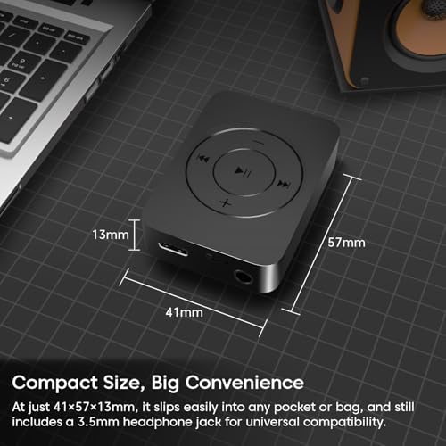 Image of Sounce Bluetooth 128GB MP3 Player Built-in Speaker HiFi Lossless Portable Audio Player for Running Gym Travel Study Expandable 128GB Mini Music Player Screen-Free Digital Media Device Matte Black