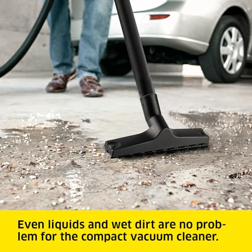 Image of Karcher WD 1 Classic Multi-Purpose 4 Gallon Wet-Dry Shop Vacuum Cleaner with Floor Nozzle, Crevice Nozzle, Blower Feature, Compact Space-Saving Design, 900W
