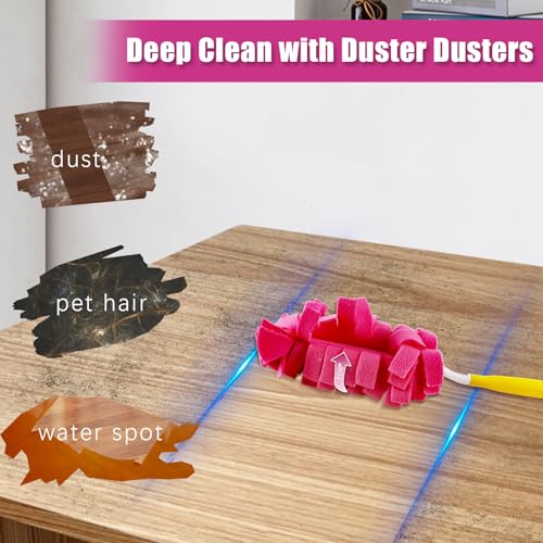 Image of 10 Pcs Duster Refill, 360 Reusable Fleece Duster Refills for Swiffer with 1 Handle for Cleaning Ceiling Fan Window Hardwoods Kitchen Floor, Wet and Dry Dual Use (Mixture Colors)
