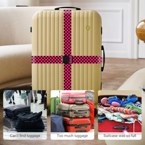 Image of Luggage Straps for Suitcases, Travel Adjustable Belt with Quick Release Buckle, Heavy Duty Nylon Bag Packing Strap, Unique Bright Identifiers Business Travel Accessories (2 Pack) - Black Red