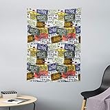 ABAKUHAUS USA Wandteppich, Retro American Auto Nummernschilder Utah Amerika Rhode Island North Carolina Druck, aus Weiches Mikrofaser Stoff Wand Dekoration Für Schlafzimmer, 110 x 150 cm, Multicolor