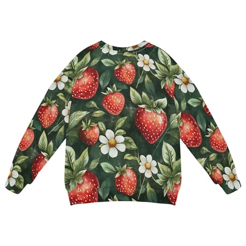 JUNZAN Cute Cartoon Strawberry Flowers Little Girls Pullover Hoodie Fleece Sweatshirt With Hoodie Sports 4T2
