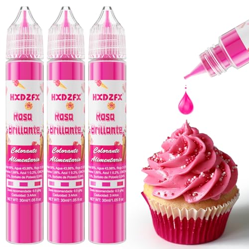 Colorante Alimentario Rosa Brillante - 30ml×3 Botellas Colorantes Alimentarios Liquid Set Alta Concentración para Repostería, Decoración de Tartas, Caramelos, Bebidas, Macarons, Glaseados y Cocina