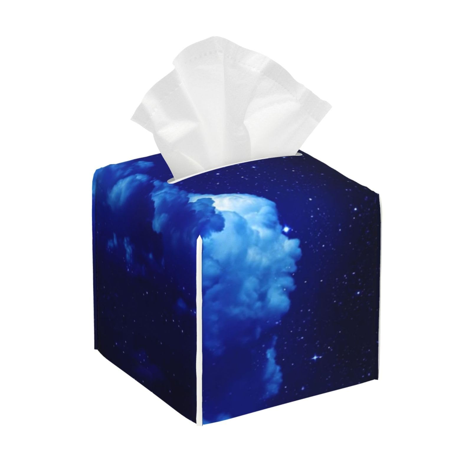 Blue Dark Night Cloud Star Moon Background PVC Cube Tissue Pack for Home Office Bathroom Use