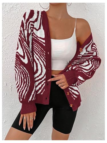 MakeMeChic Women's Graphic Cardigan Zebra Striped Button Front V Neck Long Sleeve Knit Sweater4