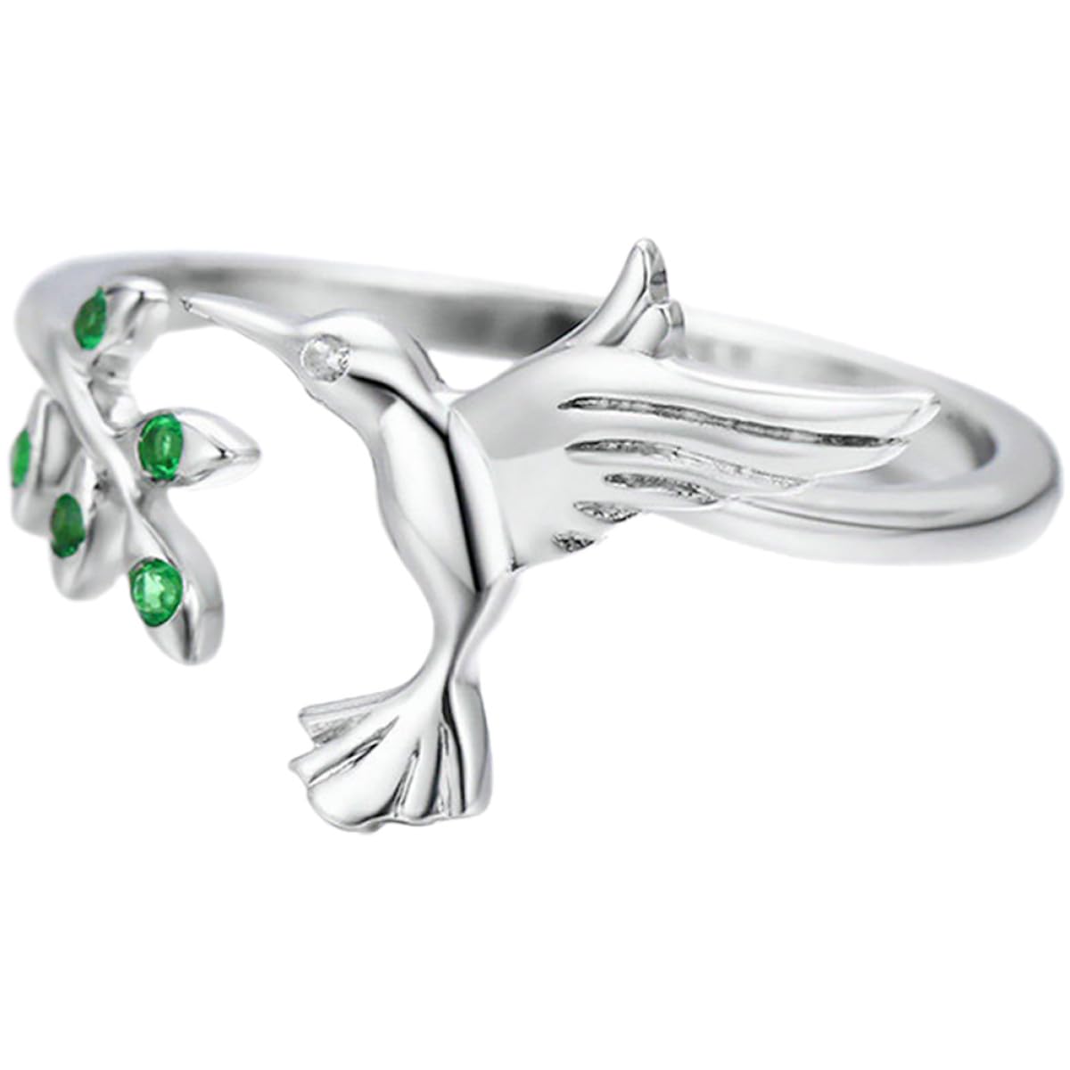 Baluue Anello Regolabile da Donna Design Colibrì e Foglie, Gioielli a Forma di Volatile, Anello Aperto Leggero e Comodo per Uso Quotidiano