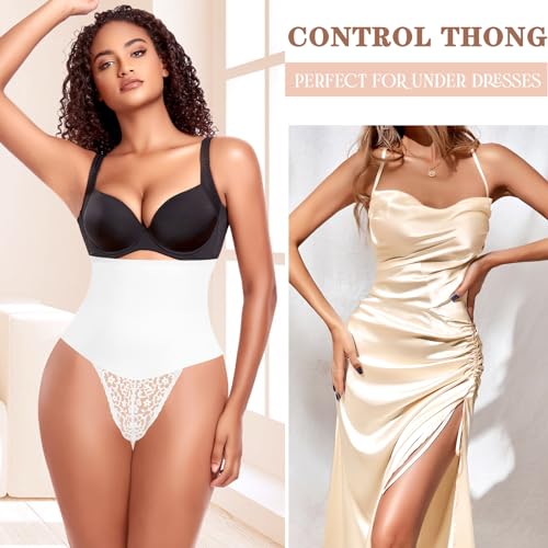 Image of Werena Tummy Control Thong Shapewear for Women High Waist Body Shaper Panties Girdle Lace Shaping Underwear