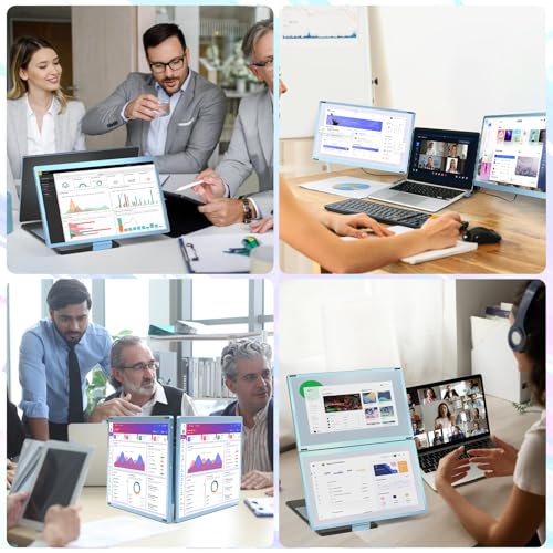 Image of Laptop Screen Monitor Extender, Wider 1080P FHD Portable Monitor for Laptop, Built-in Speaker and Adjustable Backstand, Triple Screen Extender Compatible with Wins /MacOS /Chrome