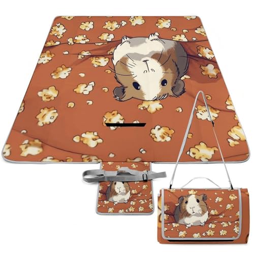 LQWOK Picnic Mats, Guinea Pig and Popcorn Printed Picnic Mats,Travel Picnic Mats,Fashionable Picnic Mats,Folding Picnic Mats