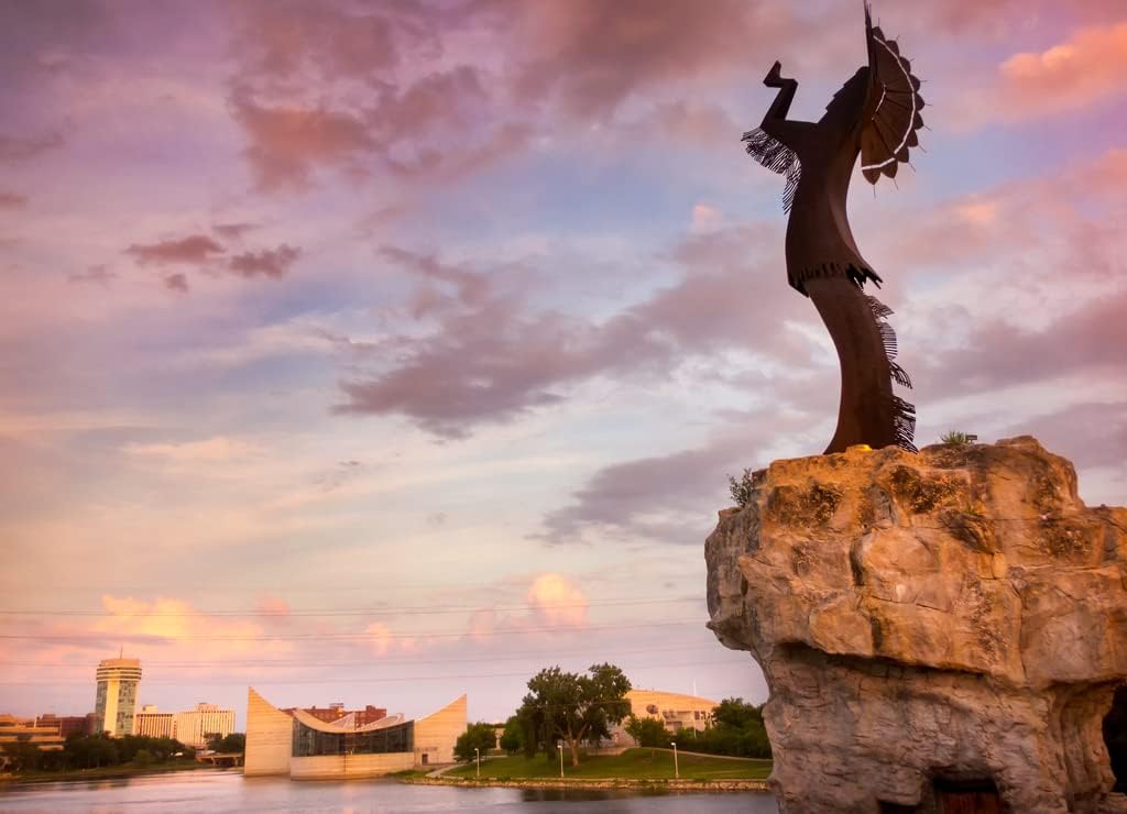 Noah Jigsaw Puzzle Beautiful Sunset with Keeper of The Plains in Wichita Kansas 1000 Pieces