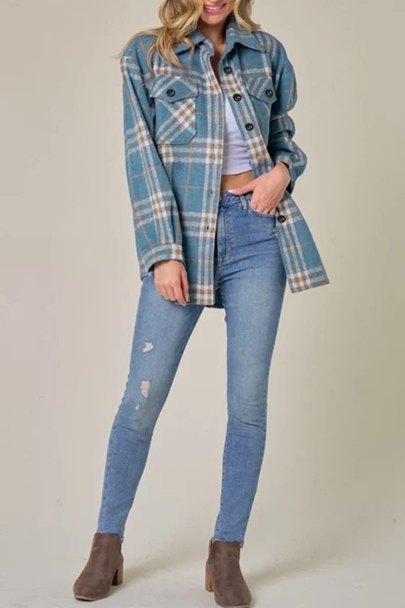 AUTOMET Shackets for Women Plaid Flannel Shirts Fall Winter Jackets Cute Tops Trendy Western Cowgirl Outfits Girls Coats: Darkblue Medium