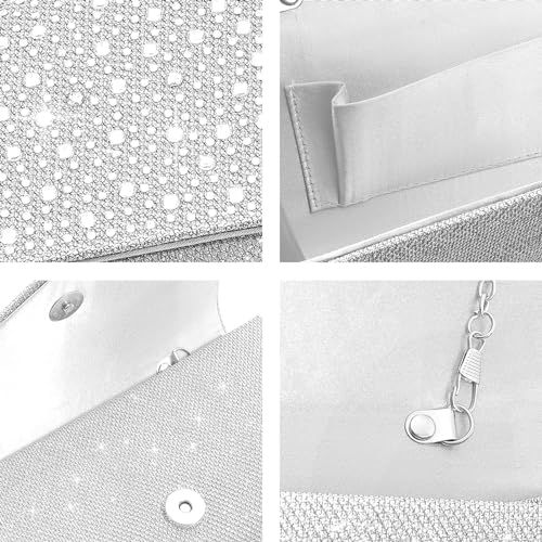 Women Evening Bag Clutch Rhinestone Envelope Party Handbag Bridal Prom Purse - Image 4