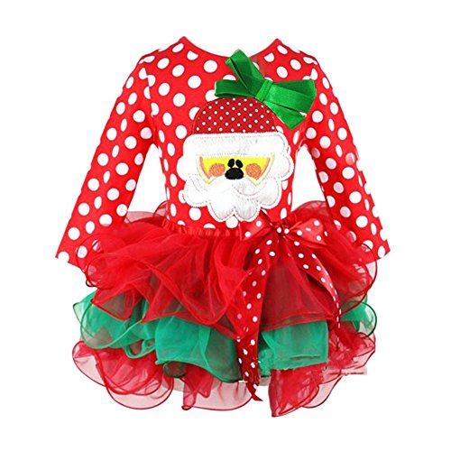 Preisvergleich Produktbild Miyanuby Baby Mädchen Weihnachten Weihnachtsmann Gedruckt Langarm Weihnachtskleid Prinzessin Bowknot Tutu Kleid Weihnachten Cosplay Party Kostüm Kleidung Outfits 1-6 Jahre