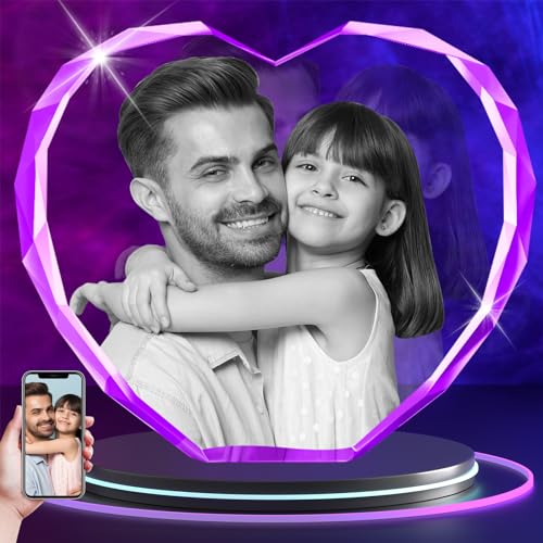 RUIOU 3D Crystal Photo, Mothers Day Personalized Gifts for Mom, Women, Her, Wife, Couple, Girlfriend, Laser Engraved Customized Picture, Anniversary Memorial Gifts, Heart-S