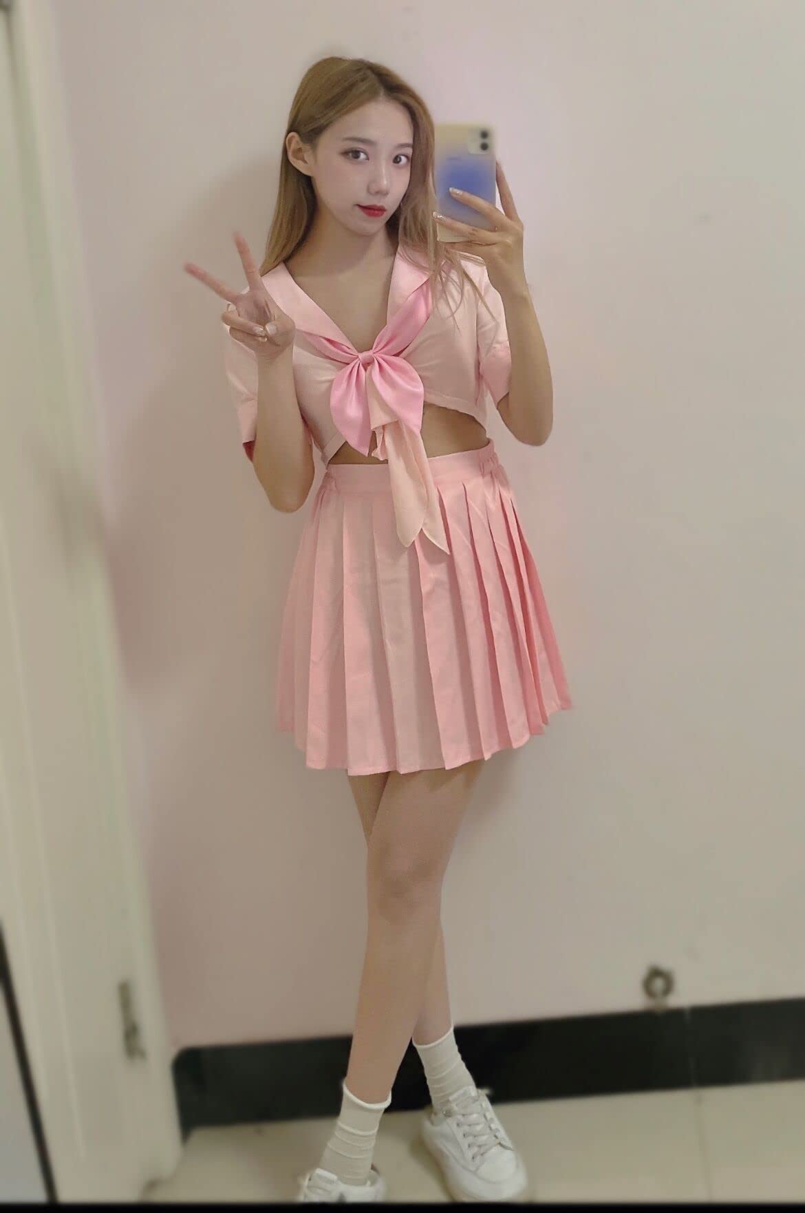 Japanese Anime Schoolgirl Classic Sailor JK Harajuku Crop Top Tie up Pleated Skirt Uniform Seifuku Socks Bow Set