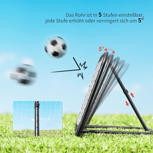 5. Bild von HOMCOM Rebounder für Fußball, 78 x 84 cm Prellwand mit Heringen, verstellbar in 5 Stufen, tragbar, Kickback Tor, Fußballtor für Jugendliche, Fußball Trainingszubehör für Baseball Training Weiß