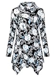 Amrto Pullover Damen Langarmshirt Bluse Elegant Langarm Rollkragen Longshirt mit Floral Muster Lange Lose Asymetrische Tunika Sweatshirt Große Größen mit Taschen, Blumen XXL