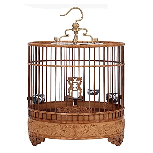 Jaula portátil para pájaros vintage, bellamente grabada con gancho para colgar en casa, diseño único para pájaros voladores