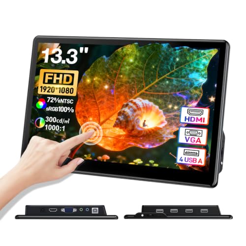 Image of 13.3 inch inch Portable FHD 1080P Touch Screen Monitor with HDMI VGA Port, Touchscreen Display Support VESA Mount, Small IPS Home Industrial Monitor for PC Laptop
