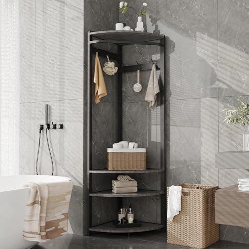 GarveeHome Corner Coat Rack with Shoe Bench Entryway, Corner Hall Tree with 6 Double Hooks, Corner Clothes Rack with Storage Corner Tree with Organizer Shoe Bench Shelf for Entryway, Hallway, Closet