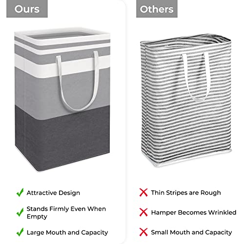 HomeHacks 2 Pack Large Laundry Baskets, Waterproof, Freestanding Laundry Hampers, Collapsible Clothes Hamper with Reinforced Handles in Laundry, College Dorm, Bathroom, Bedroom (Grey+Blue, 88Lx2)