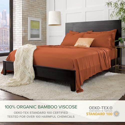 Image of Pure Bamboo Queen Sheets, Genuine 100% Organic Viscose Derived from Bamboo Bed Sheet Set, Luxuriously Soft & Cooling, Double Stitching, 2 Year Quality Promise (Queen, Terracotta)