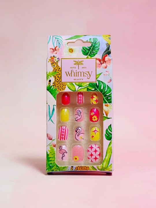 Image of Whimsy Beauty Kids Press-On Nails - Reusable Lightweight & Long-Lasting Design | Easy to Apply & Remove Quick-Fix Nails | 24 Pieces | Ages 4-16 (Flamingo Design)
