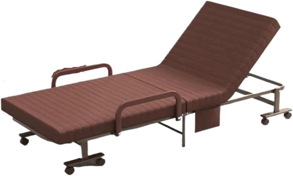Folding Bed with Mattress Portable Guest Bed W/Adjustable Position Side Storage Pocket Fold Up Bed on Wheels