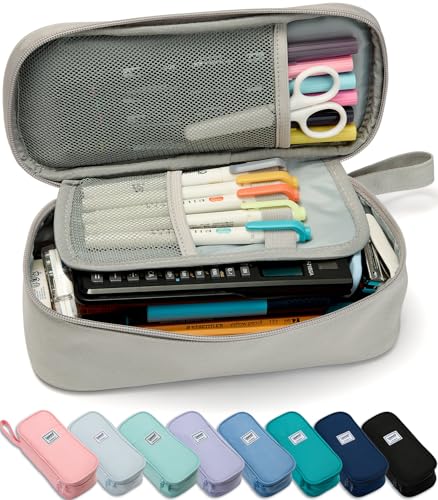 Image of SPACEMATE Pencil Case Pouch Box Bag School Supplies Girls Boys Kids, Cute Preppy Stuff Large Big Capacity Aesthetic Pen Organizer, Back to College Stationary, Gray, Classic Stlye, 1800ml