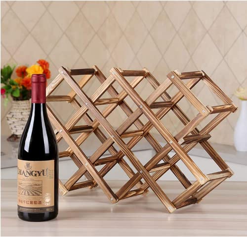 SKEIDO Solid Wood Wine Rack Home Creative Folding Wine Bottle Holder Simple Rugged 10 Bottle Liquor Rack Bar Accessories Tool