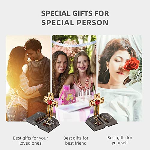 Crystocraft Mini Bible Series Gift With Austrian Crystal Studded Art Home Office Decor, Crystal Cross Figurine On Bible For Mother's Day Birthday Christmas First Communion (Mini Cross Bible Story A) #TOP2