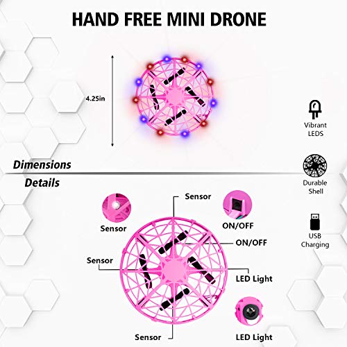 UTTORA Drones for Kids Hand Operated Mini Drone Remote Control Kids Drone UFO Helicopter With Lights Flying Toys Gifts for Boys and Girls Outdoor Indoor Toys