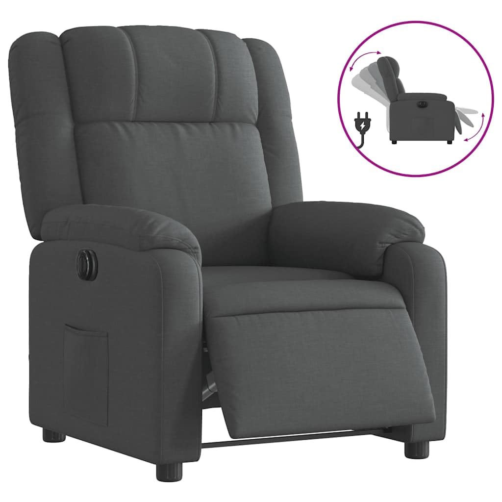 Sillón reclinable eléctrico de Tela Gris Oscuro, sillón Relax reclinable