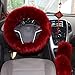 Forala 1 Set 5 Pcs Car Steering Wheel Cover & Handbrake Cover & Gear Shift Cover Set & Seat Belt Shoulder Pads Faux Wool Warm Winter (Wine Red) (Wine Red)