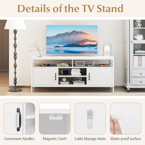 COSTWAY TV Stand Cabinet for 65 Inch TVs, Wooden Media Entertainment Center with 2 Doors and Adjustable Storage Shelf, 147cm Industrial TV Unit Console Table for Living Room Bedroom - Image 8