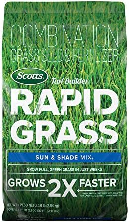 Scotts Turf Builder Rapid Grass Sun & Shade Mix, Combination Seed and Fertilizer, Grows Green Grass in Just Weeks, 5.6 lbs.