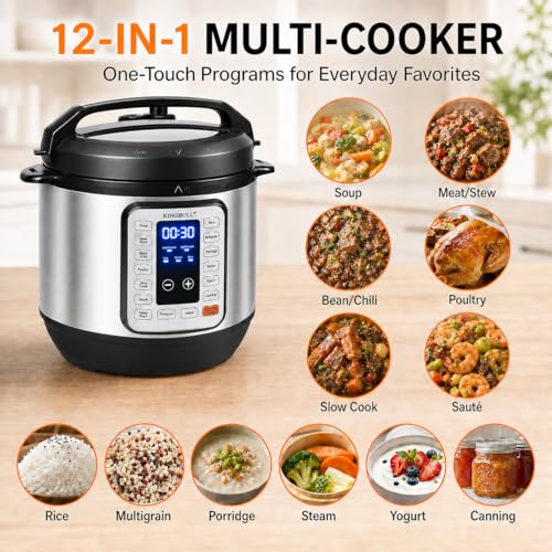 Image of KINGBULL 8QT Electric Pressure Cooker, 12-in-1 Stainless Steel Multi Cooker with Nonstick Inner Pot, Slow Cooker, Rice Cooker, Steamer, Saute, Yogurt Maker, Warmer, Delay Start