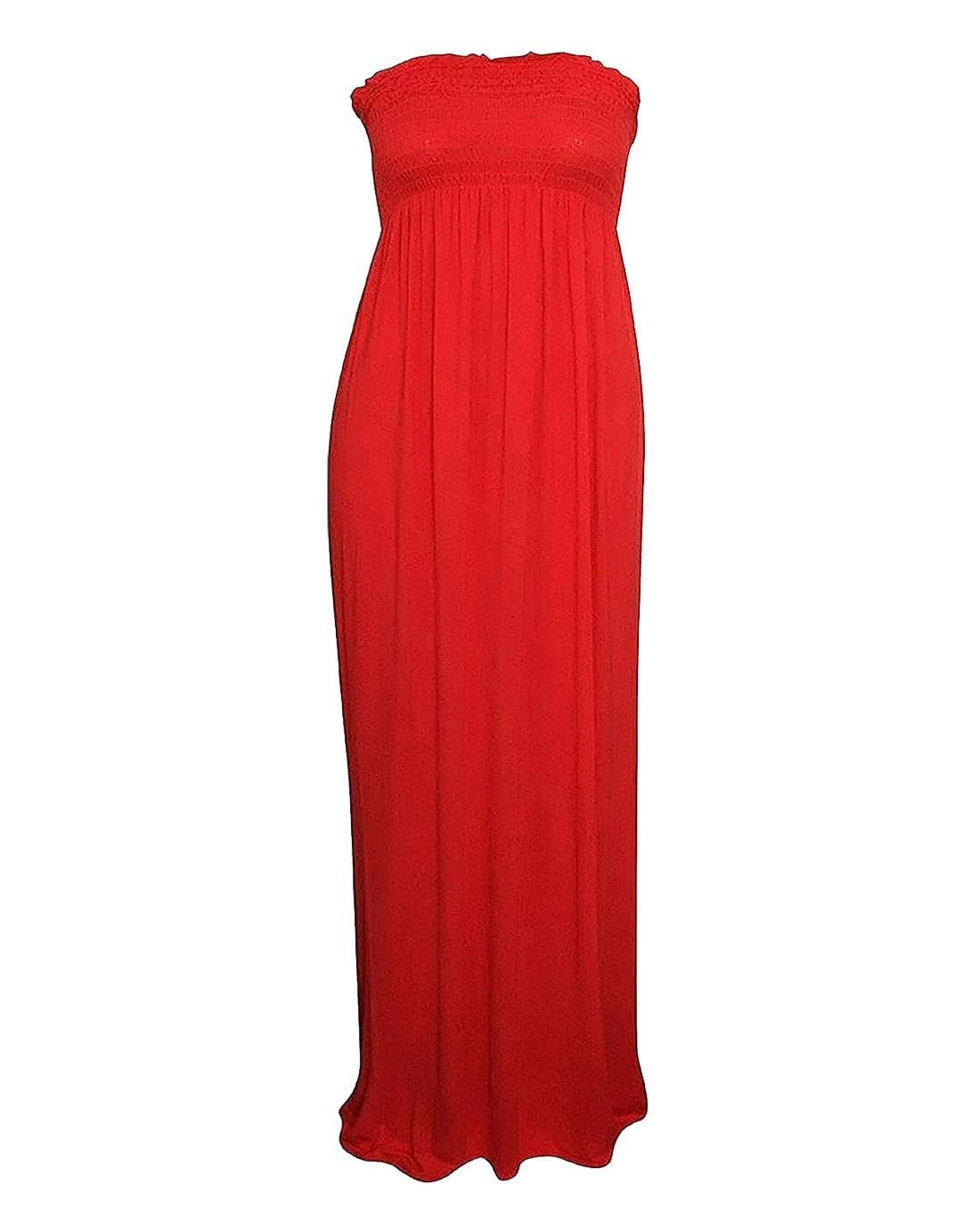 FASHION FAIRIES New Womens Sleeveless Boobtube Bandeau Maxi Ladies Sheering Long Dress UK 8-26 Red