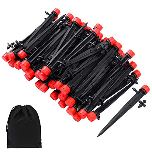 Elcoho 100 Pieces Adjustable Irrigation Drippers Drip Emitters Water Flow Irrigation Drippers Connector for 4/7 MM Tube, with Storage Bag