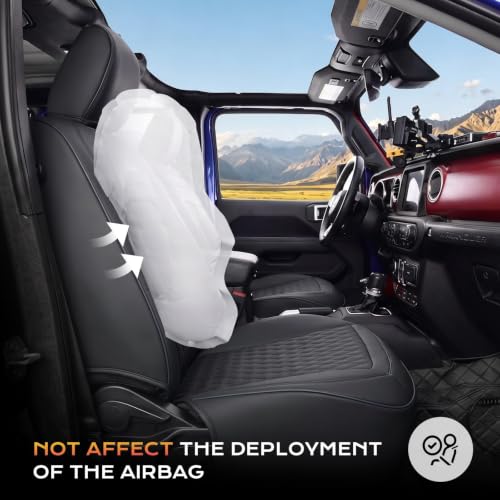Image of Coverado Seat Covers for Jeep Wrangler, Black Front Waterproof Leather Car Automotive Seat Covers for Trucks Cushion, Wrangler JL Accessories Custom Fit for 2018-2026 Jeep Wrangler 4 Door