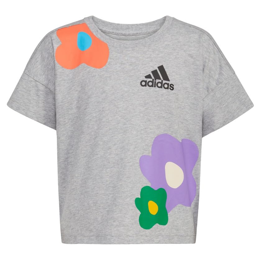 adidas Kids Girls Loose Fit Graphic Crew Neck Short Sleeve Training Casual Tops Casual - Grey2