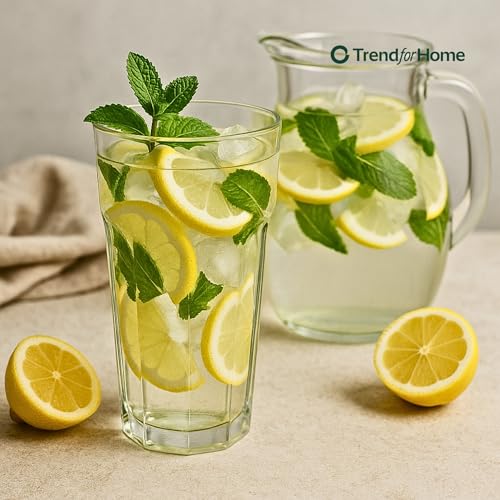 Foto von TREND FOR HOME Cocktailgläser Groß Trinkglas Caipirinha Gläser | 630 ml| Set von 6 | Cocktail Highball Wasser Glässerset XXL Tumblers Retro Design | Spülmaschinenfest | Kollektion Alva | Transparent
