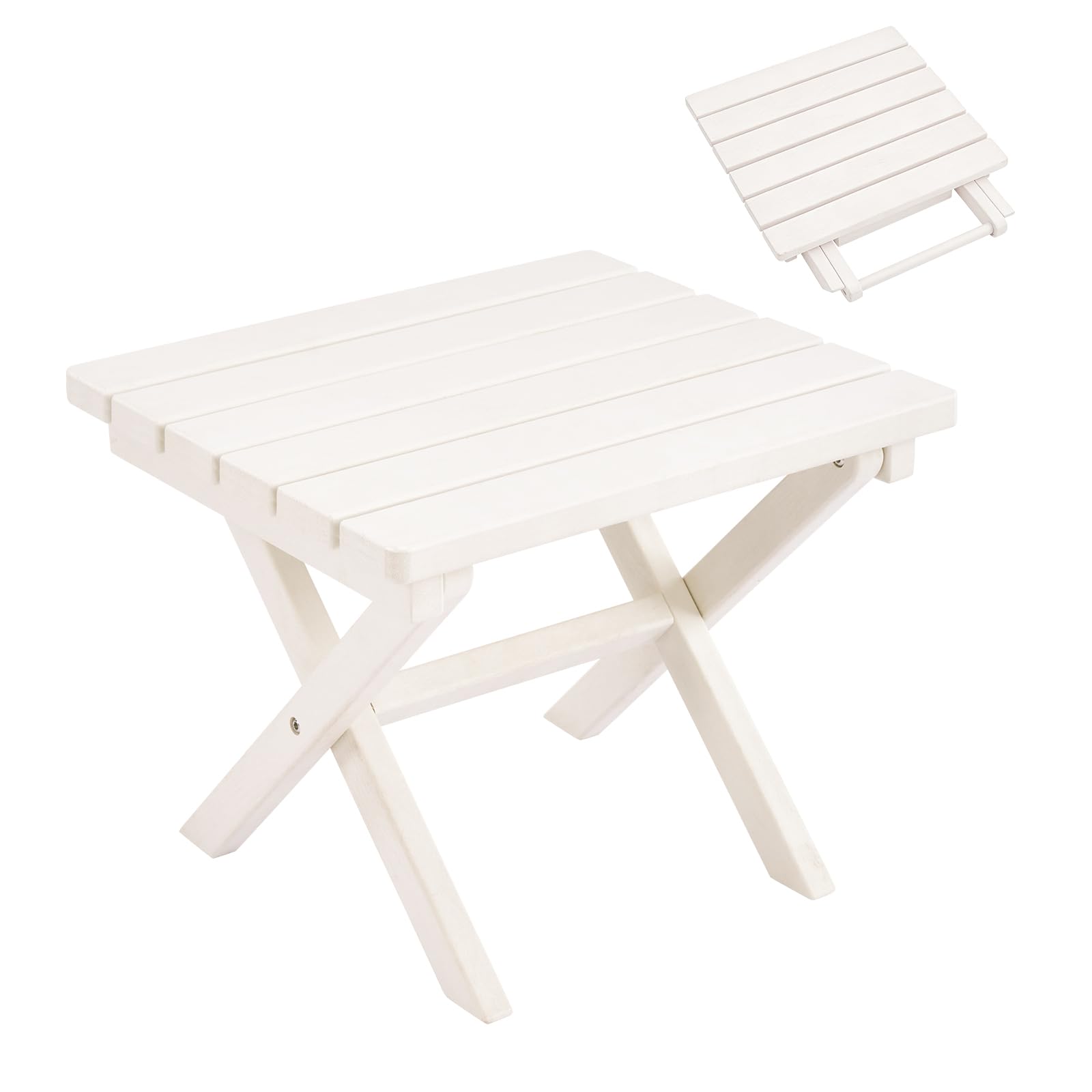 Table d'appoint pliante extra épaisse en polyéthylène haute densité 46 x 43 cm - Table d'extérieur résistante aux intempéries pour terrasse, balcon, jardin et camping - Blanc