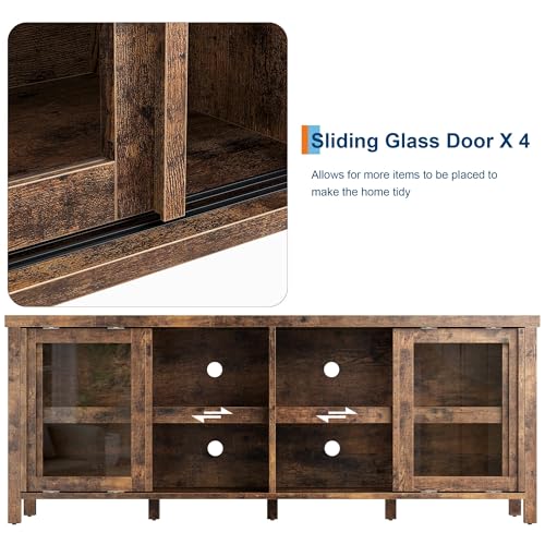 Image of 65 Inch TV Stand for Televisions Up to 70 Inches, Modern Entertainment Center with Storage, 4 Sliding Glass Doors, Mid-Century Style Media Console for Living Room,Retro Brown