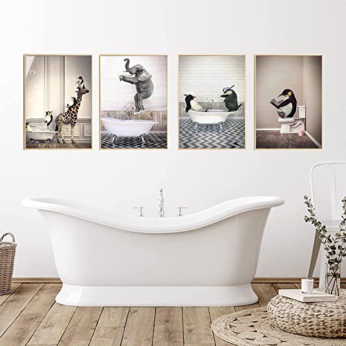 LPFNSF Bathroom Animal Pictures: Giraffe, Elephant in Bathtub, Funny Wall Art Prints, Canvas Poster Without Frame, Style 2 - Image 2