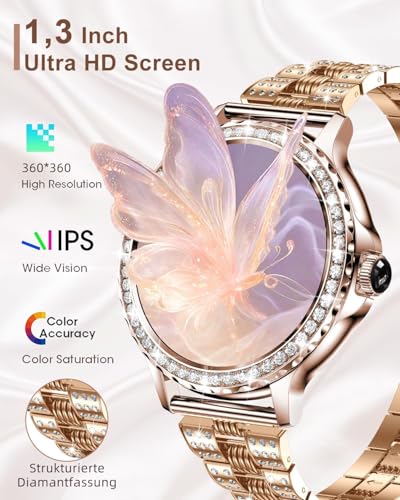 Image of Smart Watches for Women(Make /Answer Call) with Diamond:1.3 inch Fitness Tracker Watch for HR /Blood Pressure /SpO2 /Sleep Monitor,Digital Running Watches for Women Android /iOS, 2 Straps