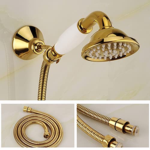 Grifo de bañera dorado de pared con diseño monomando y teléfono de ducha exclusivo 6