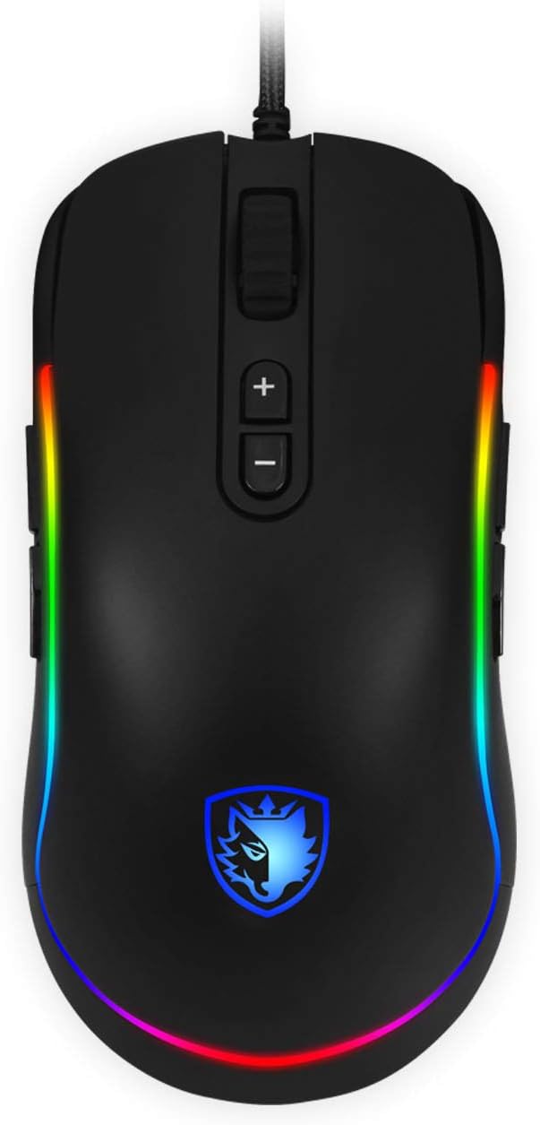 SADES Revolver Gaming Mouse Wired: 10,000 DPI Optical Sensor - Chroma RGB Lighting - 9 Programmable Buttons - Ambidextrous Design, Comfortable Grip Ergonomic PC Computer Gaming Mice